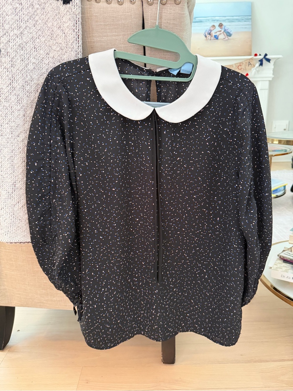 CeCe Black Speckled Peter Pan Collar Blouse